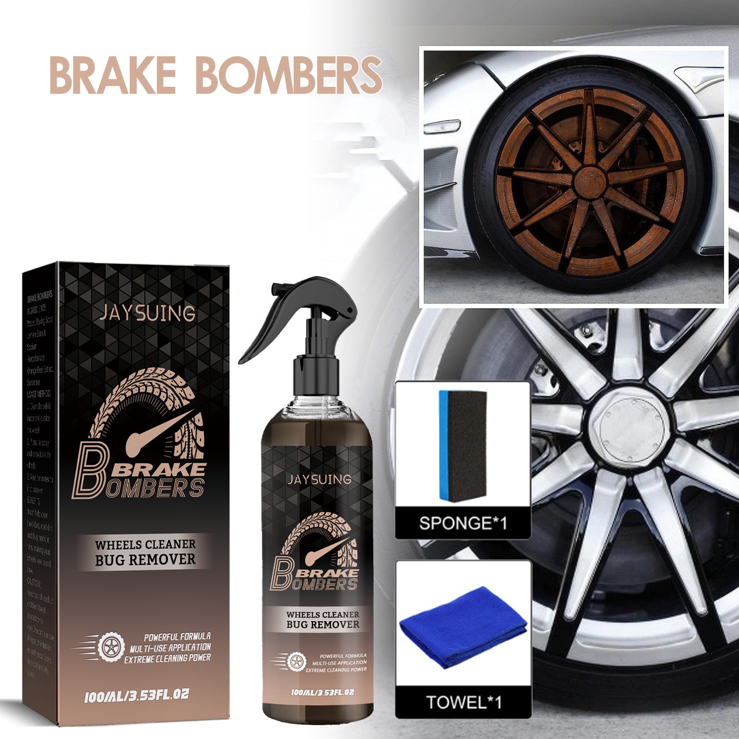 ATRUNMEA™- Nettoyant pour freins de voiture, pièces de disque de frein, décontamination des moyeux de roue, polissage, entretien, antirouille.