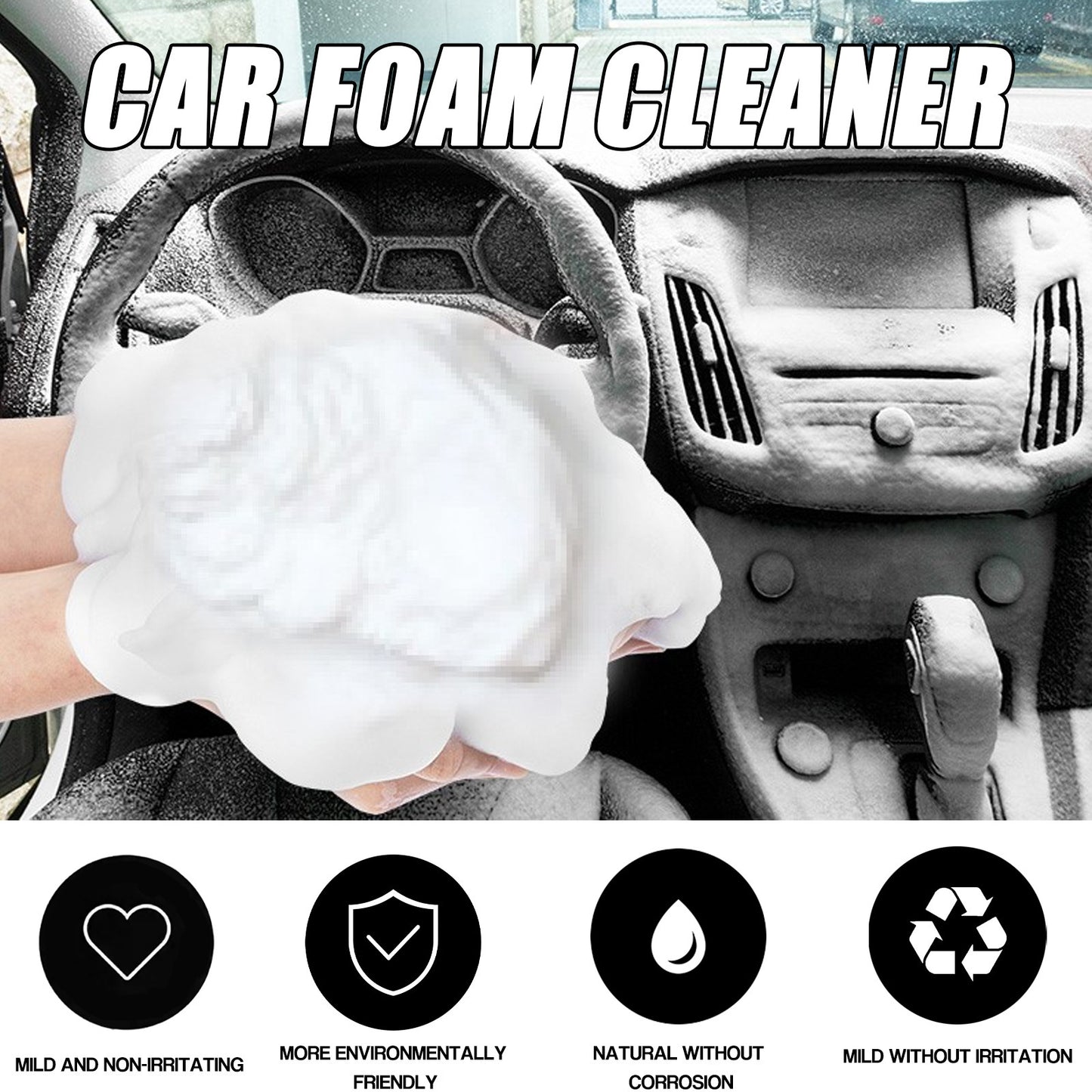 ATRUNMEA™- Nettoyant mousse pour intérieur de voiture Décontamination sans eau (plafond, siège et tableau de bord).