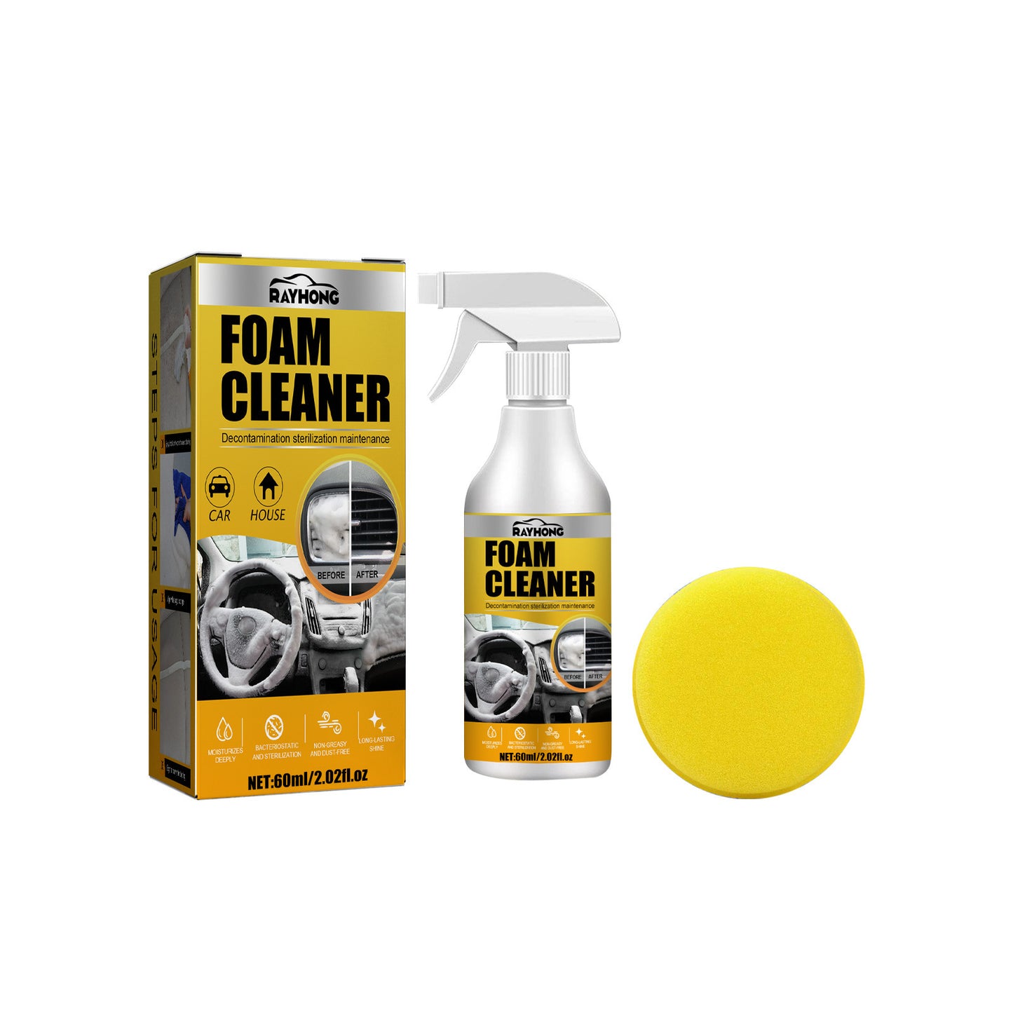 ATRUNMEA™- Nettoyant mousse pour intérieur de voiture Décontamination sans eau (plafond, siège et tableau de bord).